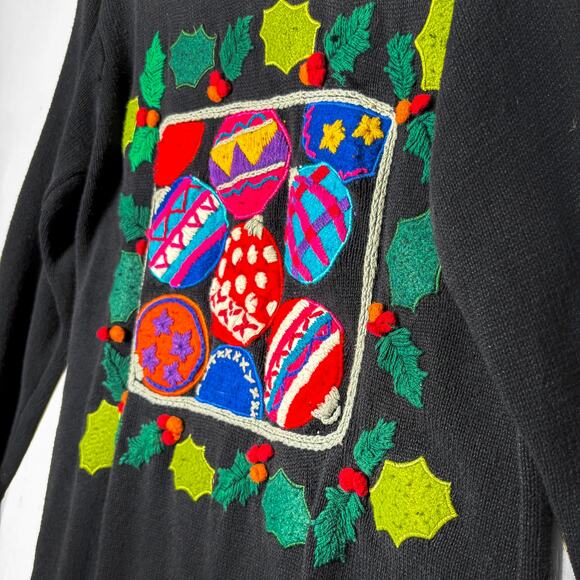 VTG 90s Ornaments & Holly Grandmacore Holiday Sweater Women's S Knit‎ Textured - Picture 3 of 6